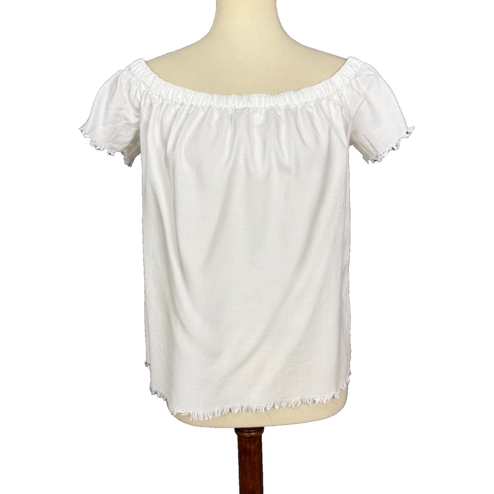 Anthropologie Cloth & Stone Shirt Womens Medium White Fringe Blouse Off Shoulder